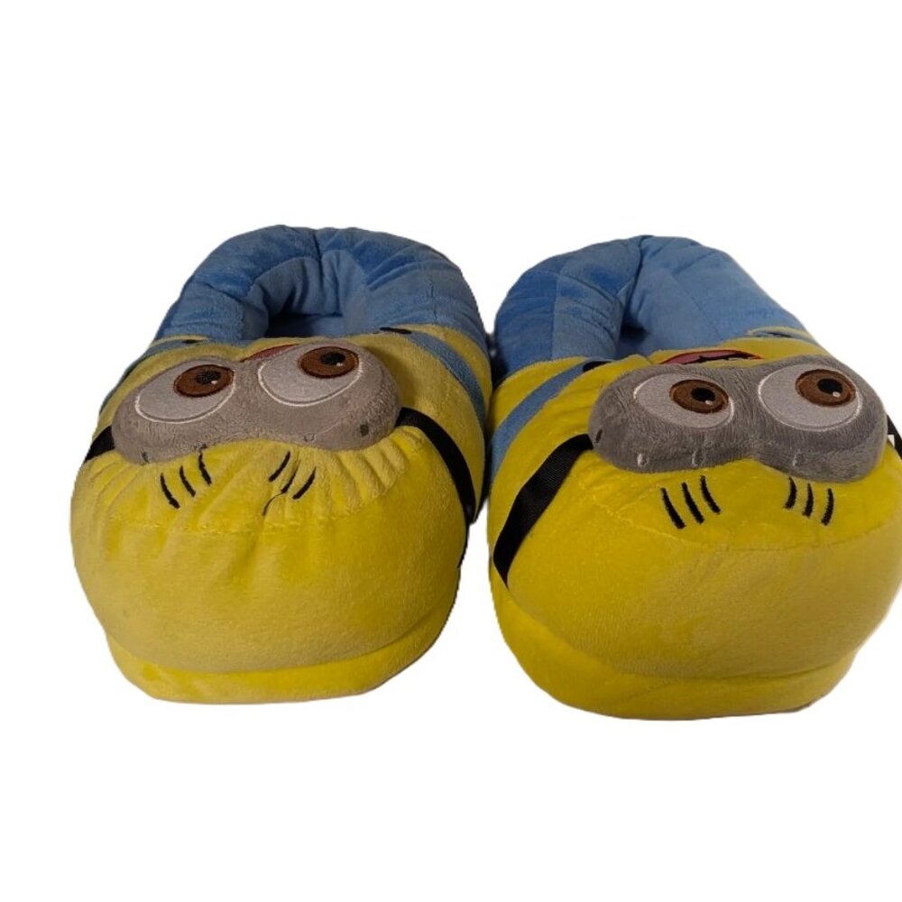 Yellow Cartoon Minion Plush Slippers Two Eyes Closed Toe Cozy Indoor Teen Adult - Picture 2 of 3
